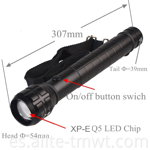 Torca LED de alta potencia de 3 vatios Torch de antorcha de servicio pesado zoom de zoom con correa de nylon Compass 3D